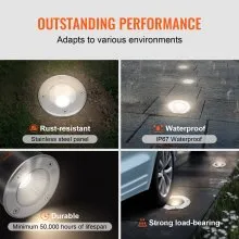 VEVOR Low Voltage Landscape Lights, LED Well Lights, 6W 12V-24V In-Ground Light, IP67 Waterproof Outdoor Landscape Lighting with Connectors, for Driveway Deck Garden Pathway Lights (6 Pack Warm White)