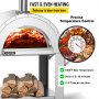 Vonkajšia pec na pizzu VEVOR na drevo, veľkosť 32", 3-vrstvový nerezový výrobník na pizzu s kolieskami pre vonkajšiu kuchyňu, vrátane kameňa na pizzu, šupky na pizzu a kefy, séria Professional