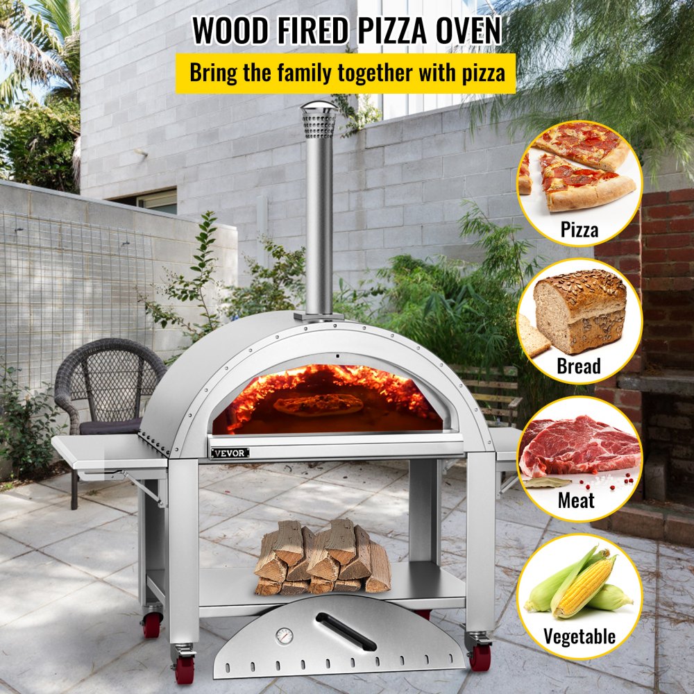 VEVOR Outdoor Pizza Oven, 16-Inch, GAS Fired Pizza Maker, Portable Outside Stainless Steel Pizza Grill with 360 Rotatable Pizza Stone, Waterproof