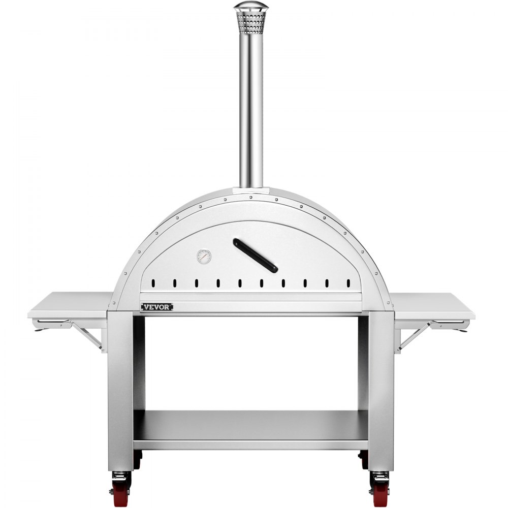 VEVOR 44" Wood Fired Artisan Pizza Oven, 3-Layer Stainless Steel Pizza Maker with Wheels for Outside Kitchen, Includes Pizza Stone, Pizza Peel, and Brush, Professional Series,Outdoor or Indoor.