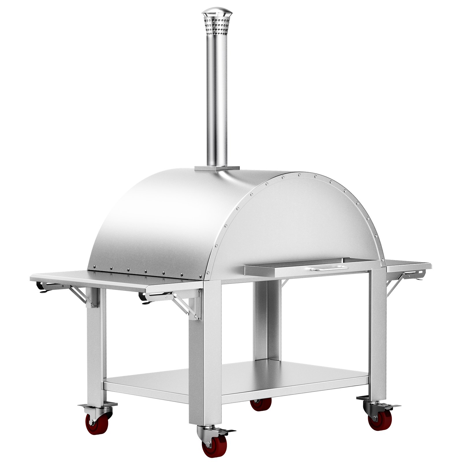 VEVOR 44" Wood Fired Artisan Pizza Oven, 3-Layer Stainless Steel Pizza Maker with Wheels for Outside Kitchen, Includes Pizza Stone, Pizza Peel, and Brush, Professional Series,Outdoor or Indoor.