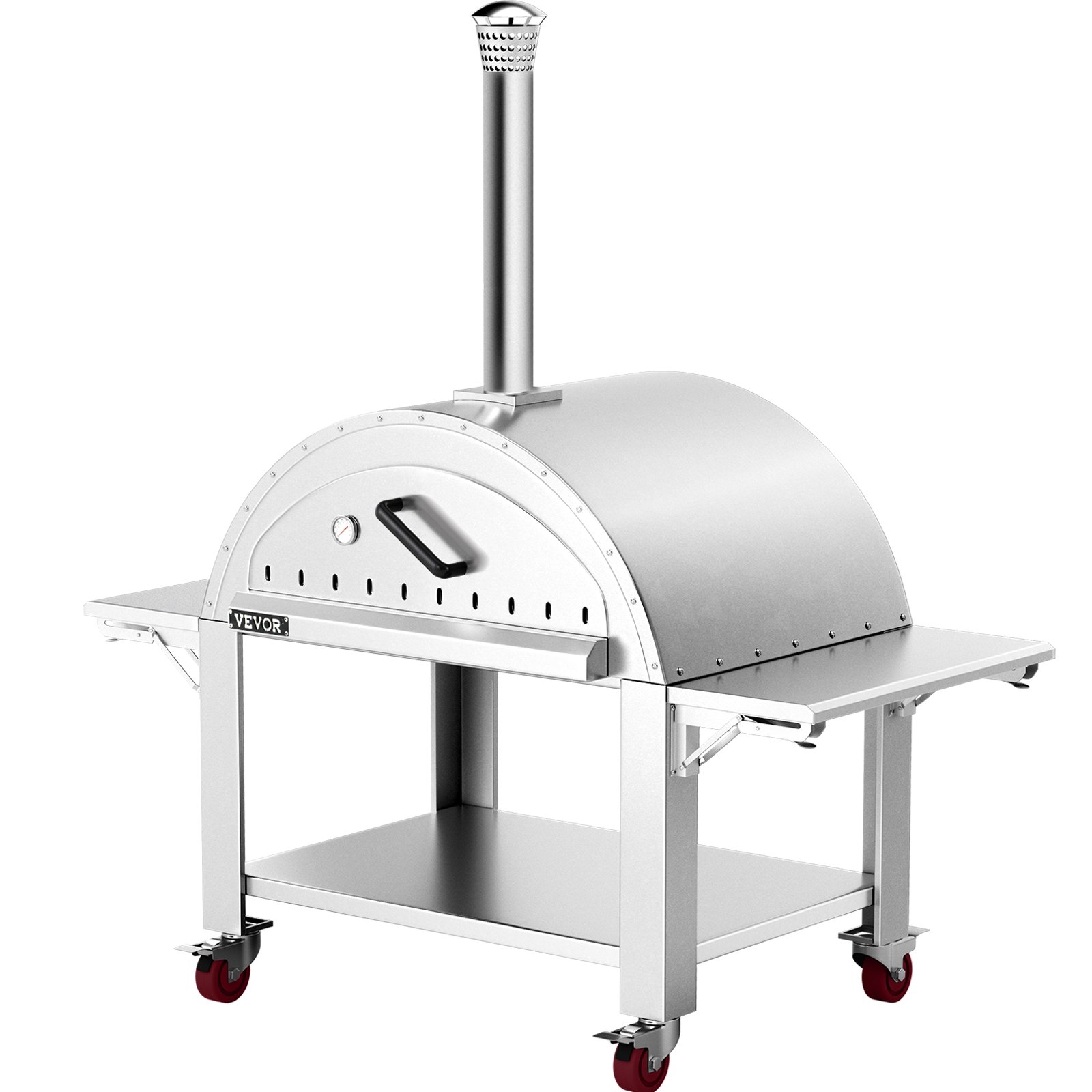 VEVOR 44" Wood Fired Artisan Pizza Oven, 3-Layer Stainless Steel Pizza Maker with Wheels for Outside Kitchen, Includes Pizza Stone, Pizza Peel, and Brush, Professional Series,Outdoor or Indoor.