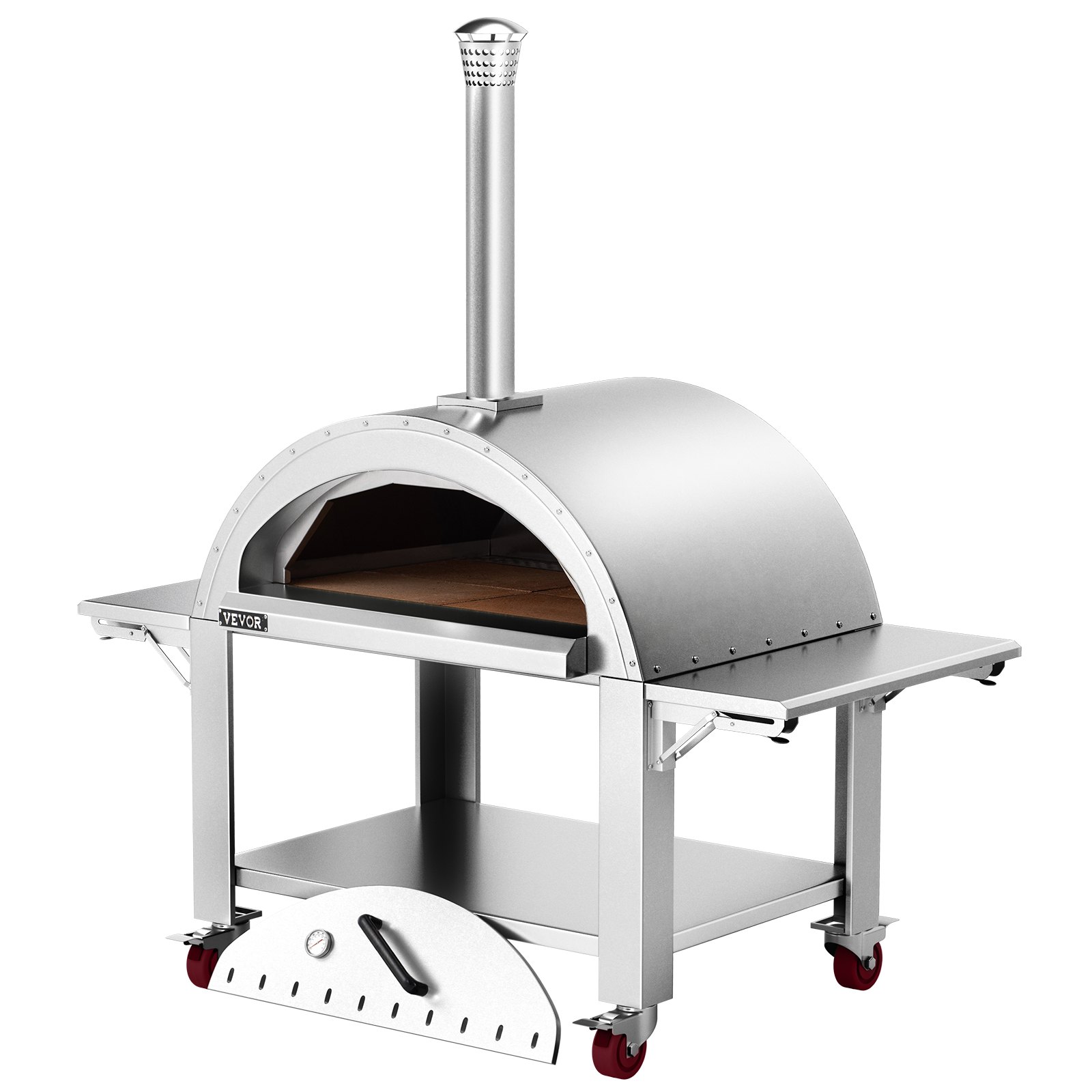 VEVOR 44" Wood Fired Artisan Pizza Oven, 3-Layer Stainless Steel Pizza Maker with Wheels for Outside Kitchen, Includes Pizza Stone, Pizza Peel, and Brush, Professional Series,Outdoor or Indoor.