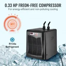 VEVOR Aquarium Chiller, 110 Gal 416 L, 1/3 HP Hydroponic Water Chiller, Quiet Refrigeration Compressor for Seawater and Fresh Water, Fish Tank Cooling System with Pump/Hose, for Jellyfish, Coral Reef