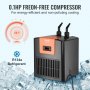 VEVOR aquarium chiller with 0.1hp freon-free compressor and r134a refrigerant, set at 80°f.