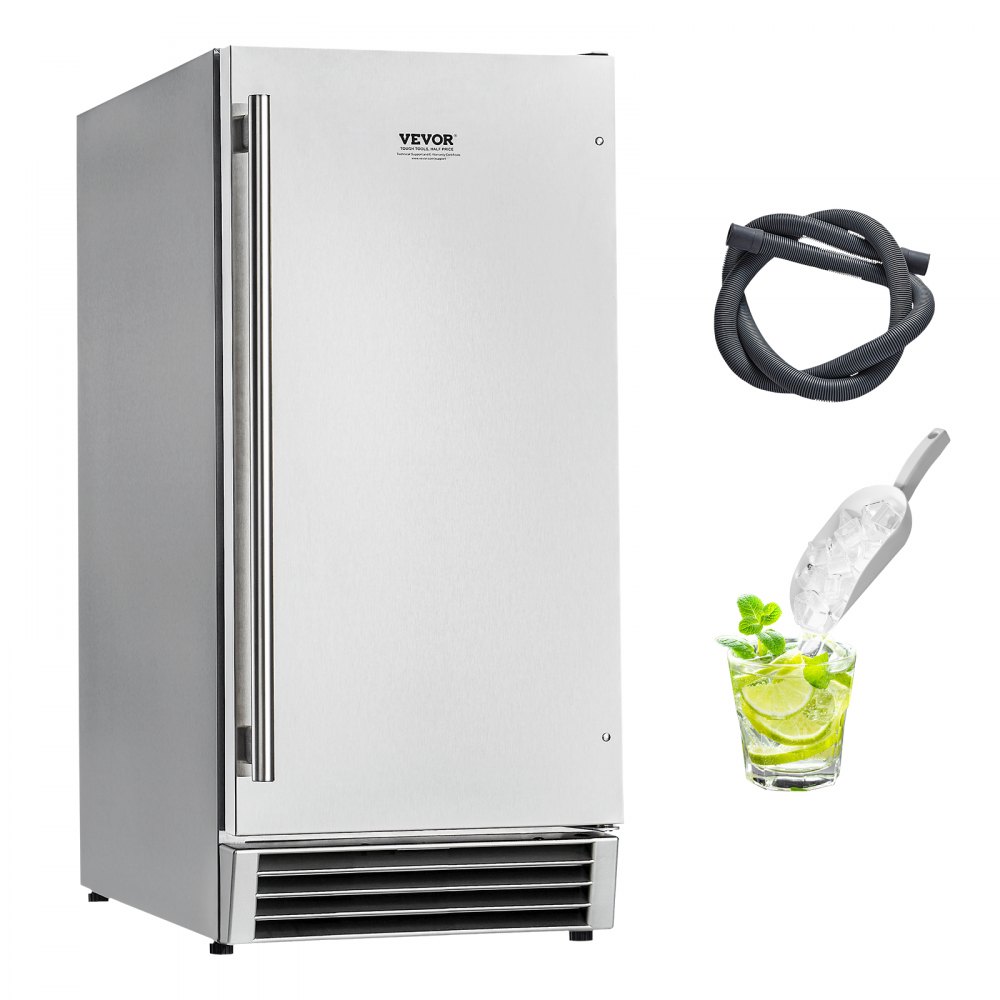 VEVOR Undercounter Built-in Ice Maker, 50 Lbs/Day Under Counter Ice Maker Machine with Reversible Door Stainless Steel, Freestanding Ice-Making Machine for Restaurant, Outdoor Kitchen, Terrace, Pool