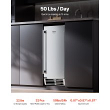 Undercounter Built-in Ice Maker Machine 50 Lbs/Day Reversible Door Outdoor Use