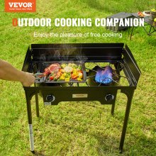 VEVOR Double Burner Outdoor Camping Stove, 60,000-BTU Camping Modular Cooking Stove, Heavy Duty Carbon Steel Gas Cooker with Windscreen & Detachable Legs Stand & PSI Regulator, for BBQ Camp Patio RV