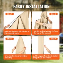 Patio Umbrella Cover for 7ft to 12ft Market Umbrellas, Water Resistant PU 2000mm, Outdoor Umbrella Cover with Zipper and Rod, Beige