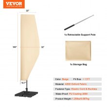 Patio Umbrella Cover for 7ft to 13ft Offset Umbrellas, Water Resistant PU 2000mm, Outdoor Umbrella Cover with Zipper and Rod, Beige