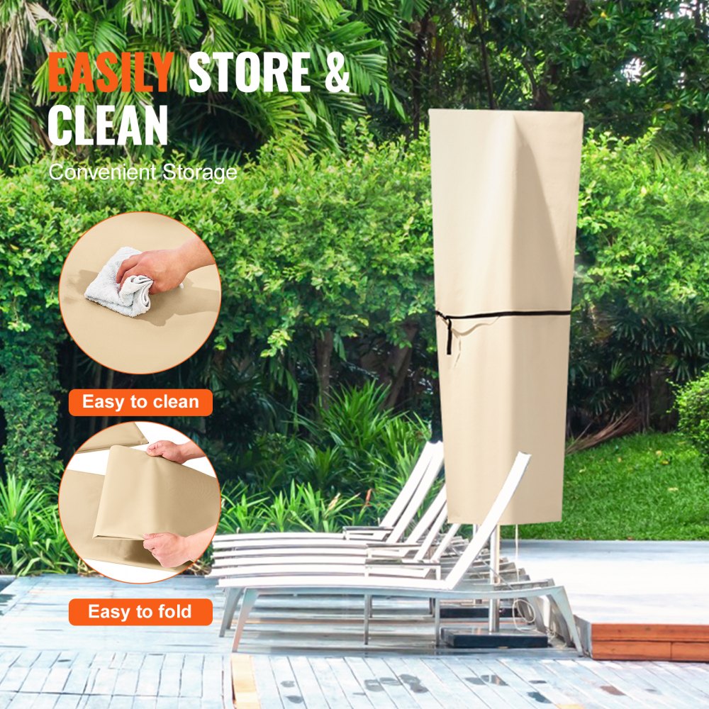 VEVOR Patio Umbrella Cover, up to 13ft Windproof, 420D Oxford Cloth, PU Coating 2000, UV Resistant Outdoor Patio Umbrella Cover Beige, with Storage Bag, Convenient Storage