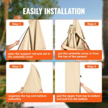 Patio Umbrella Cover for 7ft to 13ft Cantilever Umbrellas, Water Resistant PU 2000mm, Outdoor Umbrella Cover with Zipper and Rod, Beige