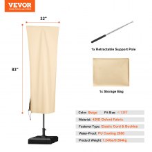 Patio Umbrella Cover for 7ft to 13ft Cantilever Umbrellas, Water Resistant PU 2000mm, Outdoor Umbrella Cover with Zipper and Rod, Beige