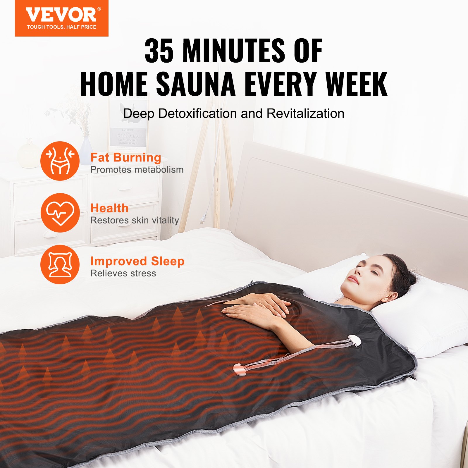 VEVOR Sauna Blanket Far Infrared Heating with Arm Holes for Detox Oxford 180 x 79 cm