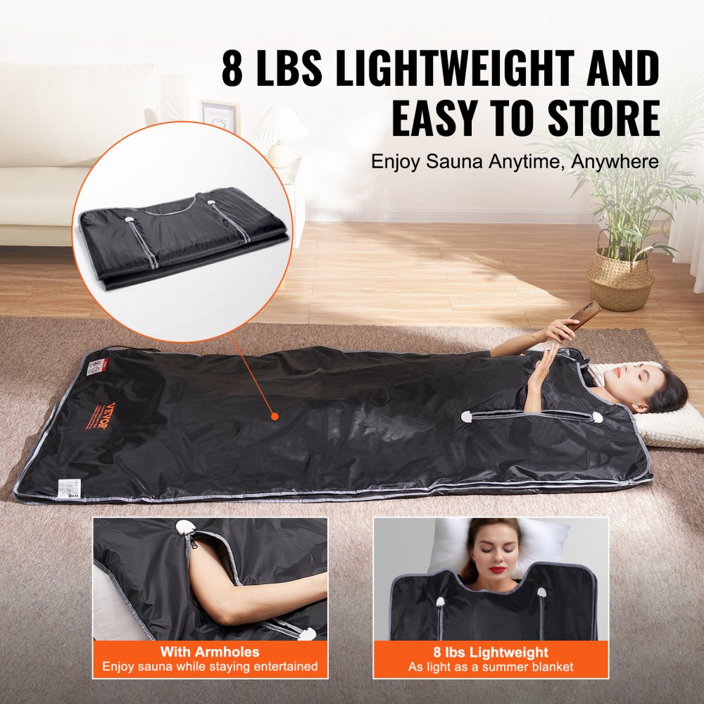 VEVOR Sauna Blanket for Detoxification, Portable Far Infrared Sauna for Home, Oxford Sauna Bag w/ Arm Holes & Carbon Fiber Heating, 1-6 Level Adjustable Temp35-80°C, 5-60 Minutes Timer, 1900x900mm