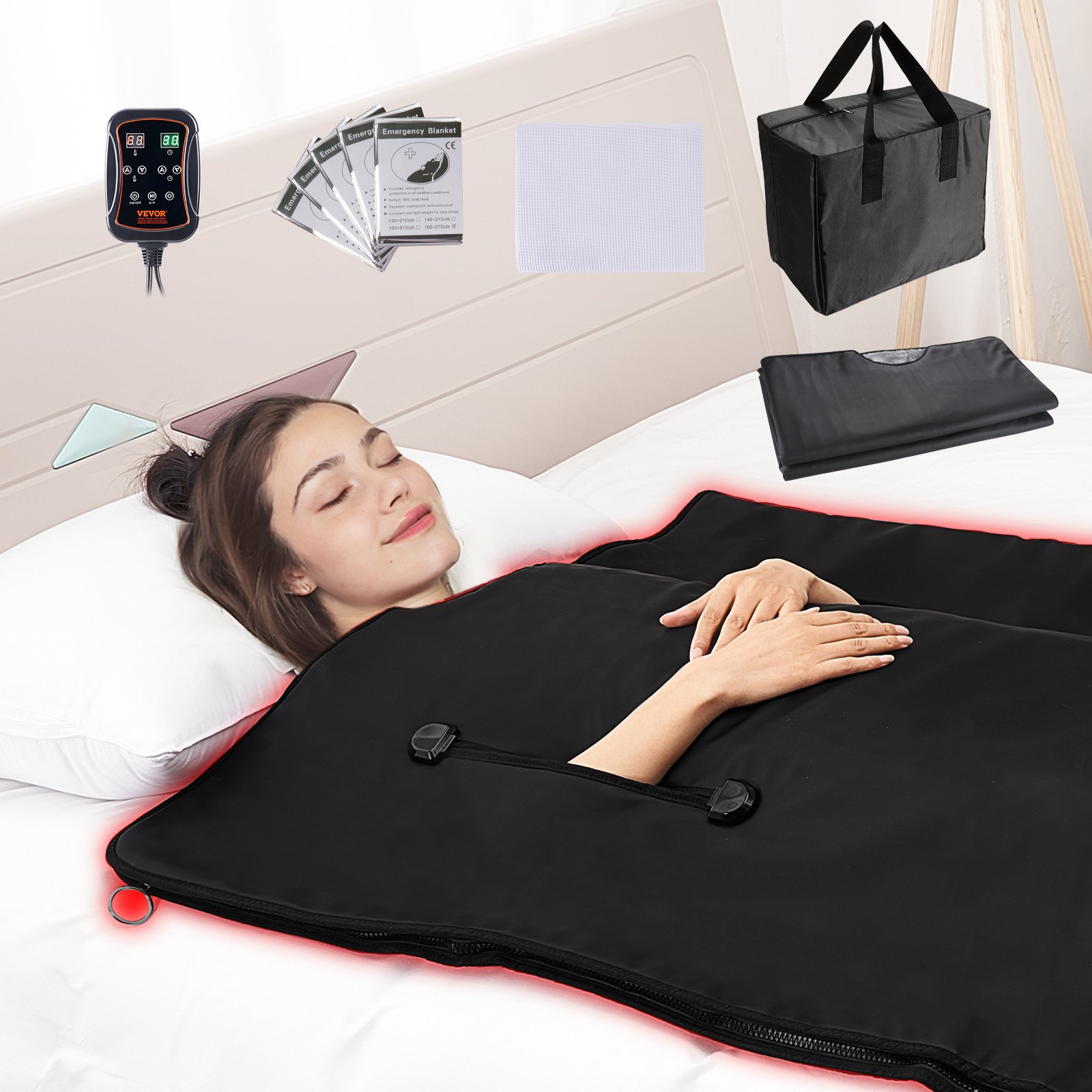 VEVOR Sauna Blanket for Detoxification, Portable Far Infrared Sauna for Home with Arm Holes for Comfort, 1-6 Level Adjustable Temprature Rannge 95-185℉, 1-60 Minutes Timer, Carbon Fiber Heating
