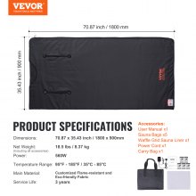 VEVOR Sauna Blanket for Detoxification, Portable Far Infrared Sauna for Home with Arm Holes for Comfort, 1-6 Level Adjustable Temprature Rannge 35-85°C, 1-60 Minutes Timer,1800 x 800 mm