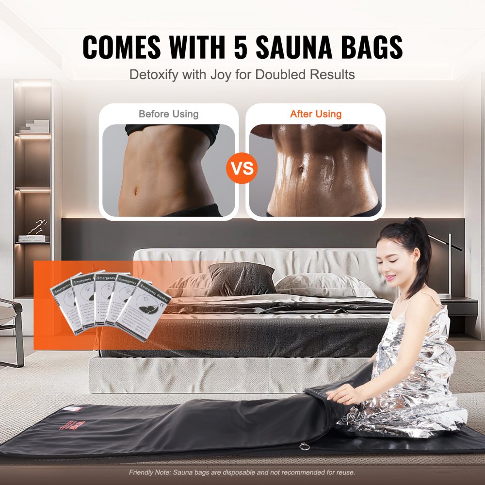 VEVOR Sauna Blanket for Detoxification, Portable Far Infrared Sauna for Home Relaxation, 1-6 Level Adjustable Temprature Rannge 35-85°C, 1-60 Minutes Timer, Far Infrared Carbon Heating Sauna Bag