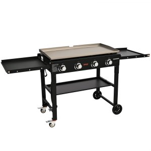 VEVOR Commercial Griddle on Cart, 36" Heavy Duty Manual Flat Top Griddle, Outdoor Cooking Station with Side Shelves, Steel Propane Gas Griddle, 4-Burners Restaurant Portable Tested toStandards | VEVOR US