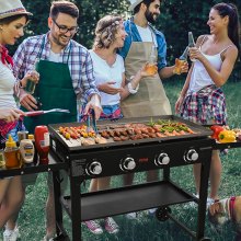 VEVOR Commercial Griddle on Cart, 36" Heavy Duty Manual Flat Top Griddle, Outdoor Cooking Station with Side Shelves, Steel Natural Gas Griddle, 4-Burners Restaurant Portable Tested to UL Standards