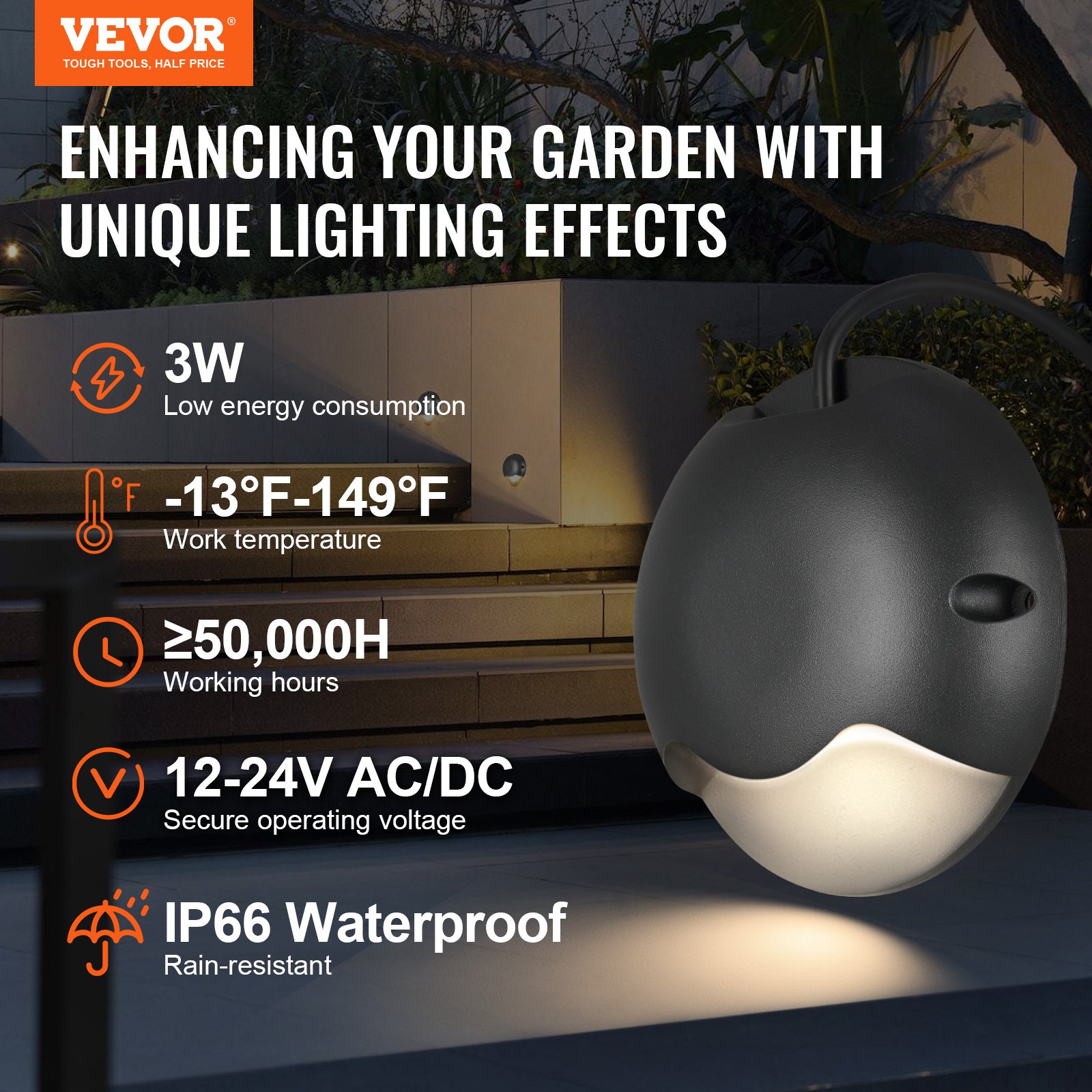 VEVOR Dimmable Deck Lights, 3W 12V-24V LED, IP66 Weather-Resistant Outdoor Wall Lighting, 3000K Warm Illumination for Steps, Stairs, Railings, and Fences, Includes Connectors (12 Pack, Soft White)