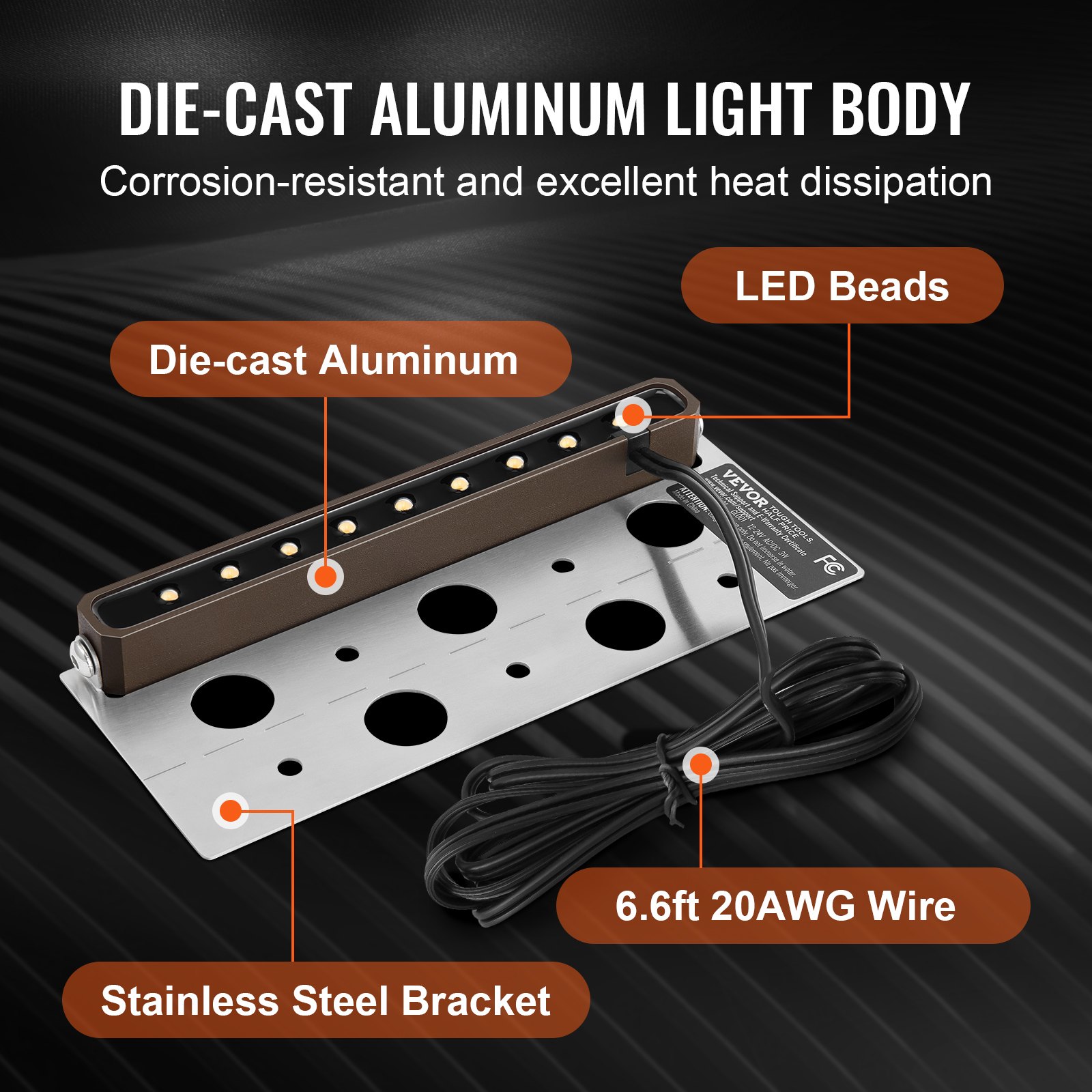 VEVOR LED Landscape Illumination, 6.8'' Wall Retention Lighting, 3W 12V-24V AC/DC Energy-Efficient Paver Illumination, IP68 Weather-Resistant Outdoor Pathway Lights, 3000K Adjustable Terrace Lights