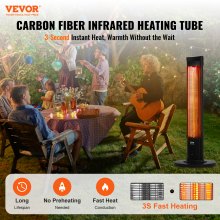 VEVOR Infrared Heater 2000W Electric Space Heater Remote Control 3 Speeds Timer