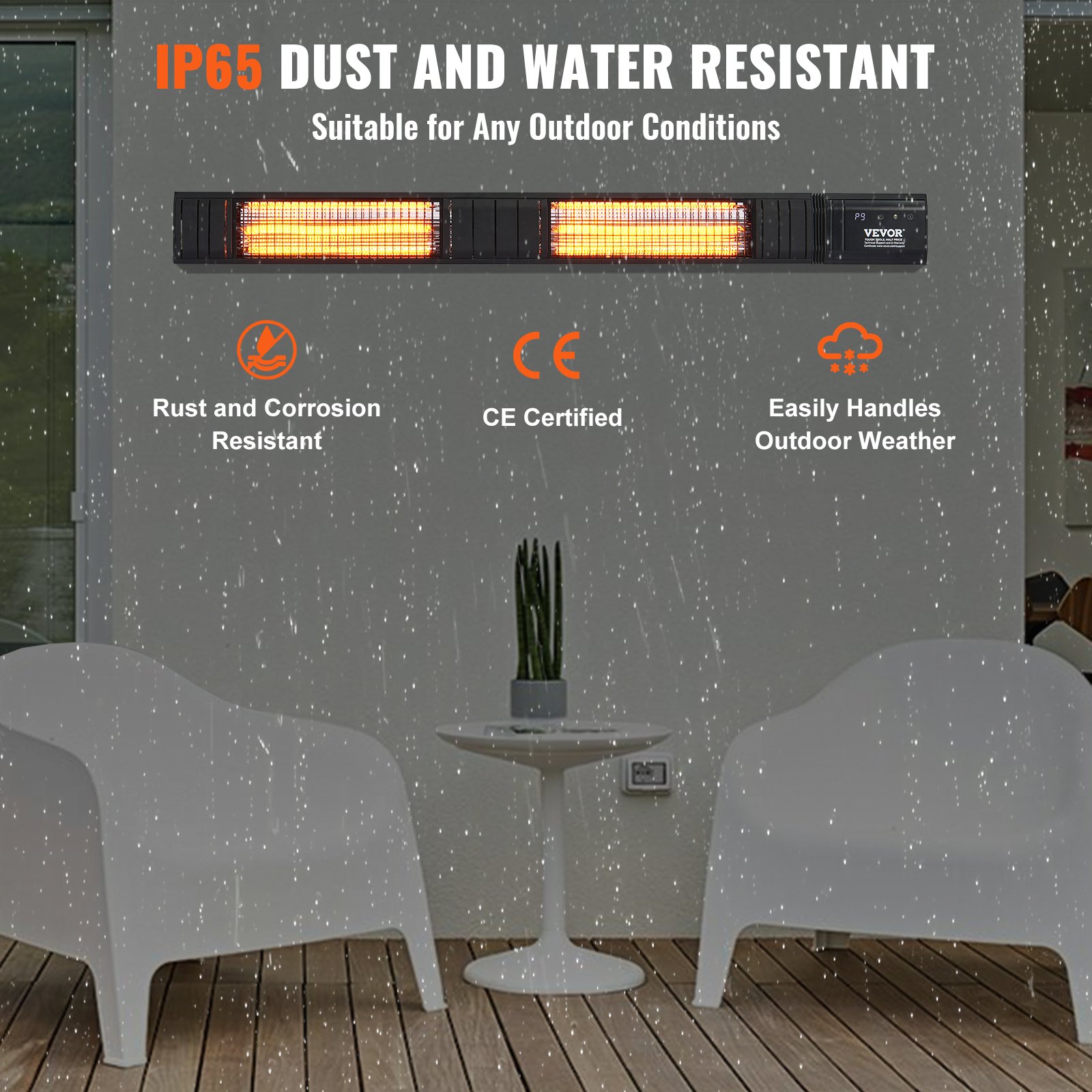 VEVOR Infrared Heater, 3000W Remote Control Electric Space Infrared Heater, IP65 Protection Carbon Infrared Outdoor Heater w/ 9 Speeds & Timer, for Porch,Patio,Dining Room,Studio,Backyard, Wall Mount
