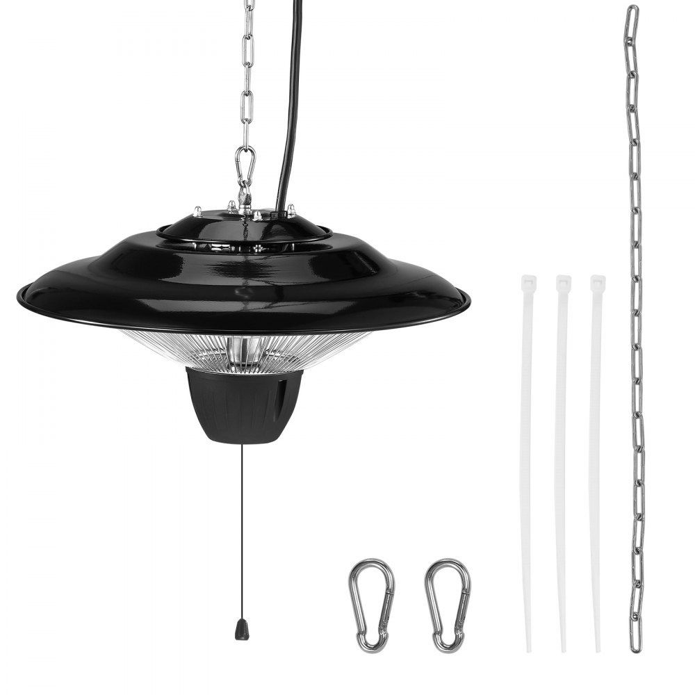 VEVOR Hanging Patio Heater, 1500W Outdoor/Indoor Electric Space Infrared Heater, IP34 Protection Ceiling Heater with 23.6 inch Pull Cord & 20 inch Adjustable Chain, for Porch,Patio,Dining Room,Studio