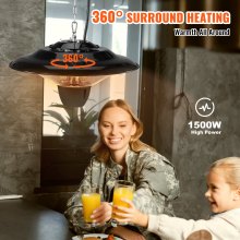 VEVOR Hanging Patio Heater, 1500W Outdoor/Indoor Electric Space Infrared Heater, IP34 Protection Ceiling Heater with 23.6 inch Pull Cord & 20 inch Adjustable Chain, for Porch,Patio,Dining Room,Studio