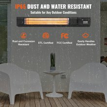 VEVOR Infrared Heater, 1500W Remote Control Electric Space Infrared Heater, Carbon Infrared Outdoor Heater with 9 Speeds & 24h Timer, for Porch,Patio,Dining Room,Studio,Backyard,Garage, Wall Mount