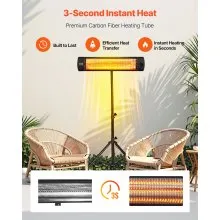 1500W Infrared Heater Electric Space Heater Remote 3 Speeds Timer Outdoor