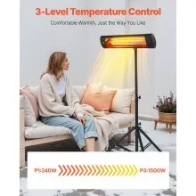 1500W Infrared Heater Electric Space Heater Remote 3 Speeds Timer Outdoor