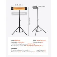 1500W Infrared Heater Electric Space Heater Remote 3 Speeds Timer Outdoor