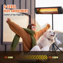 VEVOR Infrared Heater 1500W Electric Space Heater Remote Control 3 Speeds 24in