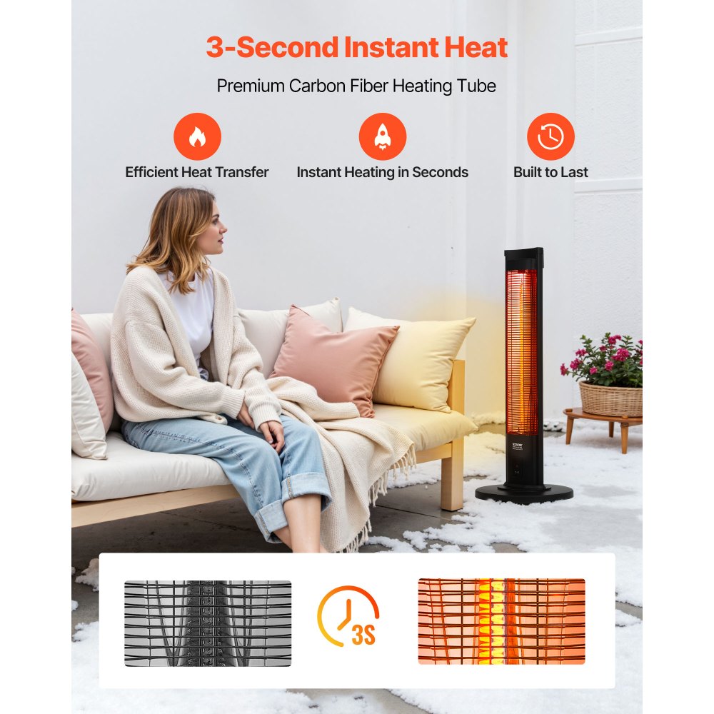 VEVOR Infrared Heater, 1500W Electric Space Heater with Remote Control, 2 Speeds & Easy Operate, Indoor/Outdoor for Patio Bedroom,Studio,Porch,Dining Room,Studio