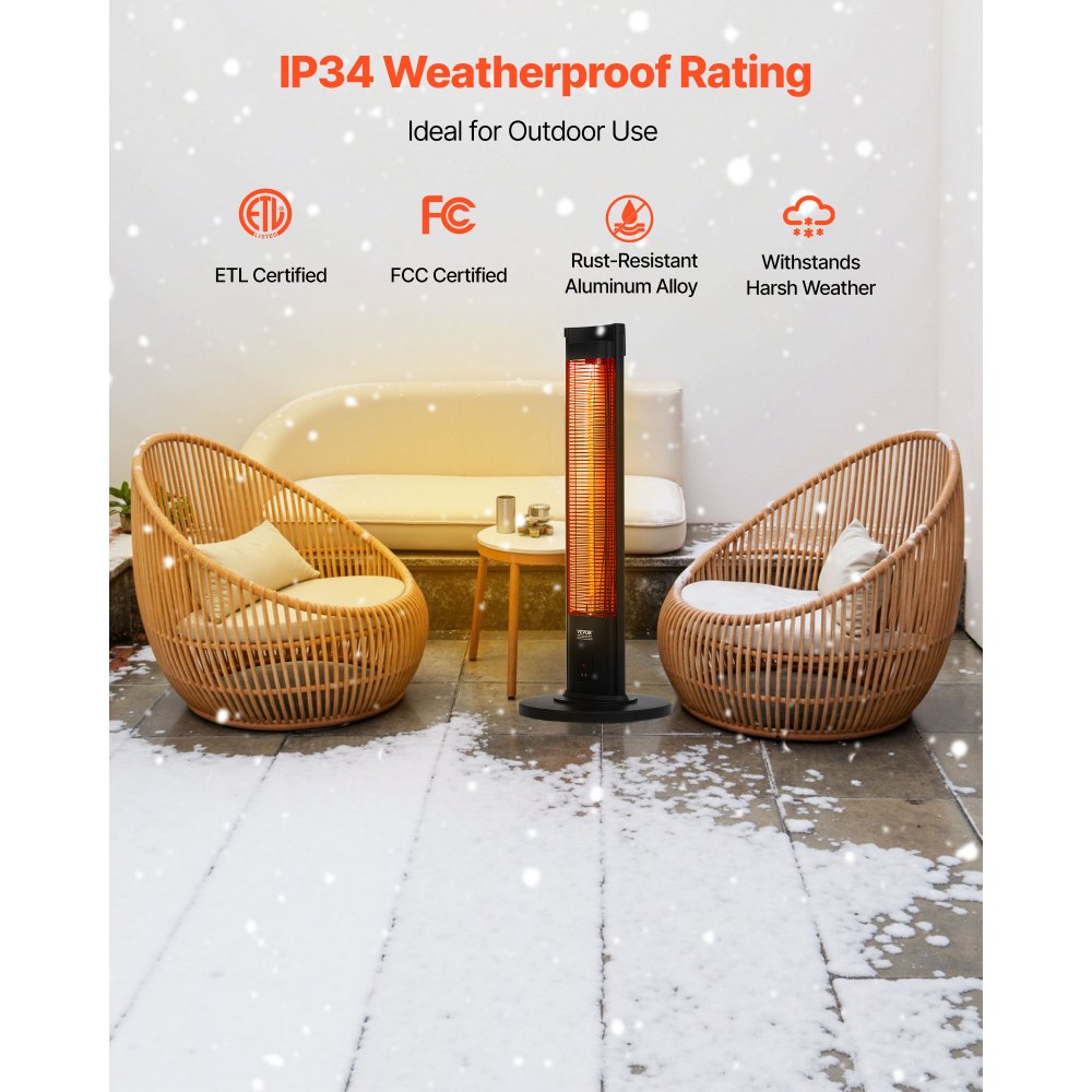 VEVOR Infrared Heater, 1500W Electric Space Heater with Remote Control, 2 Speeds & Easy Operate, Indoor/Outdoor for Patio Bedroom,Studio,Porch,Dining Room,Studio