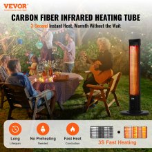 VEVOR Infrared Heater, 1500W Remote Control Electric Space Heater, Patio Heater w/ 3 Speeds & Timer & Tip-Over Protection, Outdoor/Outdoor for Bedroom,Studio,Porch,Dining Room,Studio, Stand,40in L