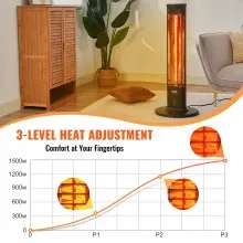 VEVOR Infrared Heater, 1500W Remote Control Electric Space Heater, Patio Heater w/ 3 Speeds & Timer & Tip-Over Protection, Outdoor/Outdoor for Bedroom,Studio,Porch,Dining Room,Studio, Stand,40in L