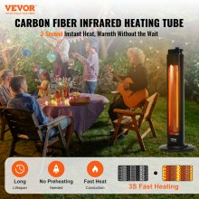 VEVOR Infrared Heater, 1500W Oscillation Electric Space Heater, Patio Heater w/ 2 Speeds & Timer, Outdoor/Outdoor for Bedroom,Studio,Porch,Dining Room,Studio, Stand,31.5 in L, Black