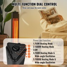 VEVOR Infrared Heater, 1500W Oscillation Electric Space Heater, Patio Heater w/ 2 Speeds & Timer, Outdoor/Outdoor for Bedroom,Studio,Porch,Dining Room,Studio, Stand,31.5 in L, Black