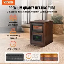 VEVOR Infrared Heater, 1500W Remote Control Electric Space Heater, LED Patio Heater w/ 3 Speeds & Timer & Overheat/Tip-Over Protection & Child Lock, for Bedroom,Living Room,Nursery,Studio,MDF