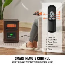 VEVOR Infrared Heater, 1500W Remote Control Electric Space Heater, LED Patio Heater w/ 3 Speeds & Timer & Overheat/Tip-Over Protection & Child Lock, for Bedroom,Living Room,Nursery,Studio,MDF