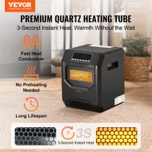 VEVOR Infrared Heater 1500W Electric Space Heater Remote Control 3 Speeds ABS
