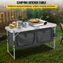 VEVOR Camping Kitchen Table, Aluminum Portable Folding Camp Cook Table with Storage Organizer and 4 Adjustable Feet, Quick Installation for Outdoor Picnic Beach Party Cooking, Gray