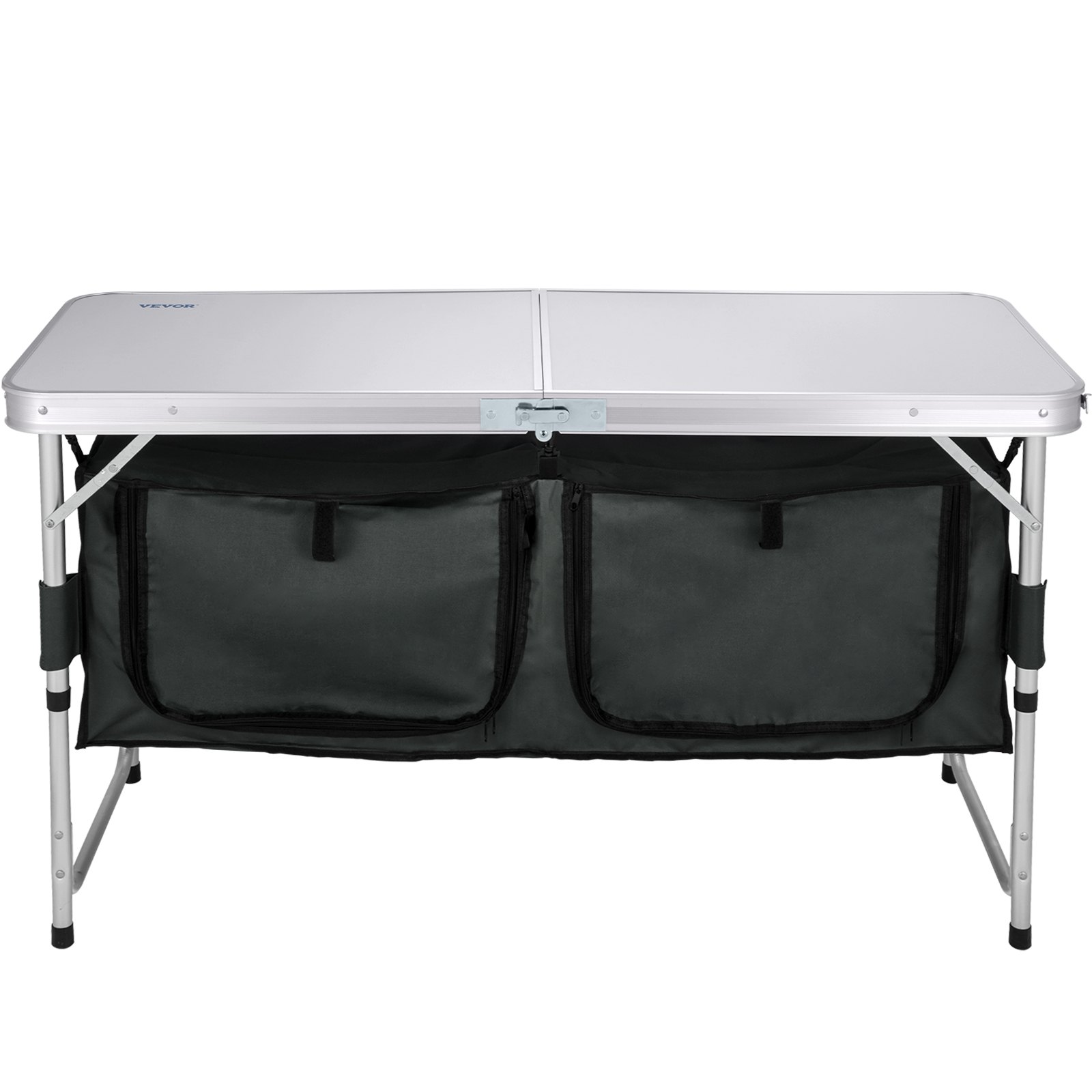VEVOR Aluminum Portable Folding Camp Station with Storage Organizer & 4 Adjustable Feet Quick Installation for Outdoor Picnic Beach Party Cooking, Gray