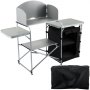 VEVOR Aluminum Portable Folding Camp Station with Windshield, Storage Organizer & 4 Adjustable Feet Quick Installation for Outdoor Picnic Beach Party Cooking, Black