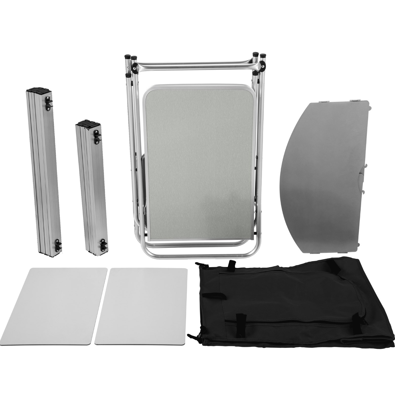 VEVOR Estación de campamento plegable portátil de aluminio con parabrisas, organizador de almacenamiento y 4 pies ajustables Instalación rápida para picnic al aire libre, fiesta en la playa, cocina, negro