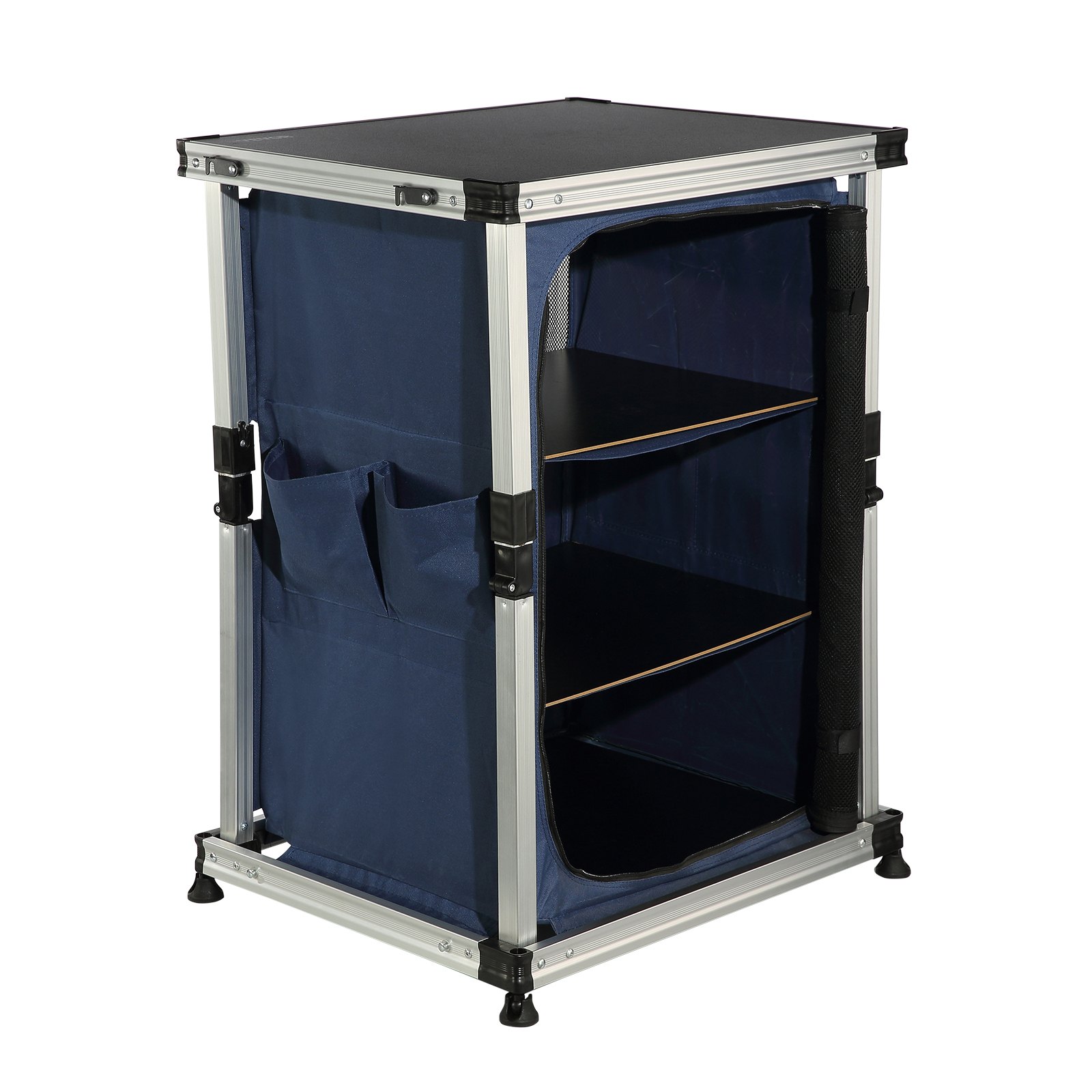 VEVOR Camping Kitchen Table, Pop-up Aluminum Portable Folding Cook Station w/ 3-Tier Storage Organizer, Side Pocket & Carrying Bag, Quick Installation for Outdoor BBQ Party Backyard & Tailgating, Blue