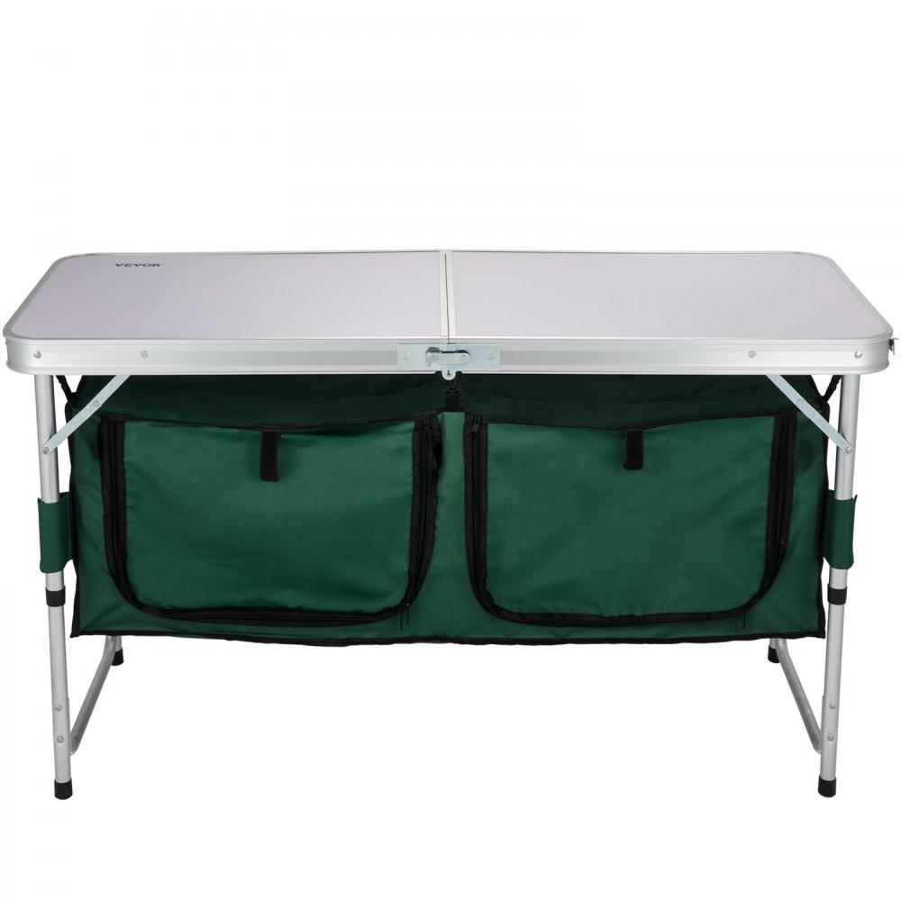 VEVOR Aluminum Portable Folding Camp Station with Storage Organizer & 4 Adjustable Feet Quick Installation for Outdoor Picnic Beach Party Cooking, Green